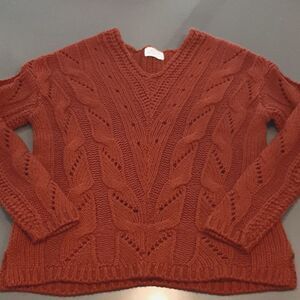 Poof Apparel Indian Red Crochet Sweater